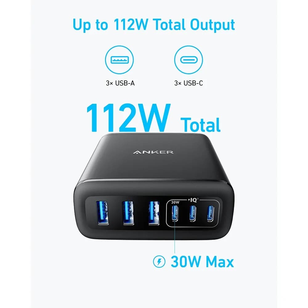 Anker Multi Adapter Anker 6ports Multi Device Fast Charger 112w - Black